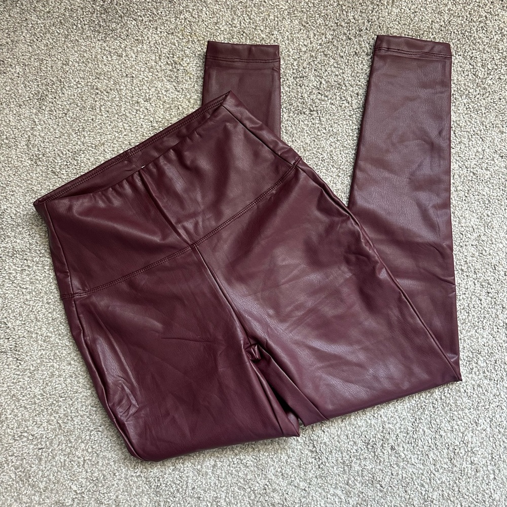 NANA Faux Leather Leggings in Burgundy